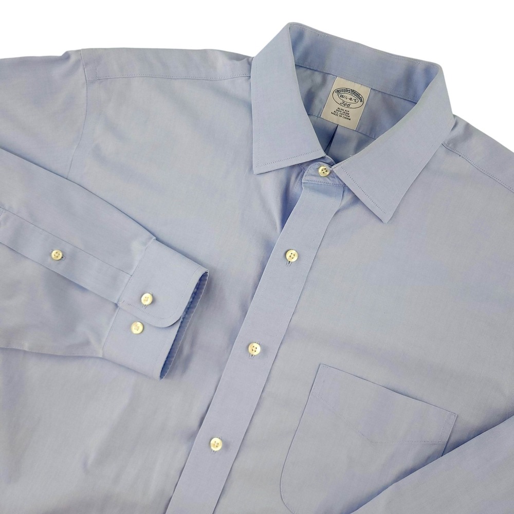 Brooks Brothers Dress Shirt Mens 16.5 34/35 Blue Solid 346 Slim Fit Non Iron